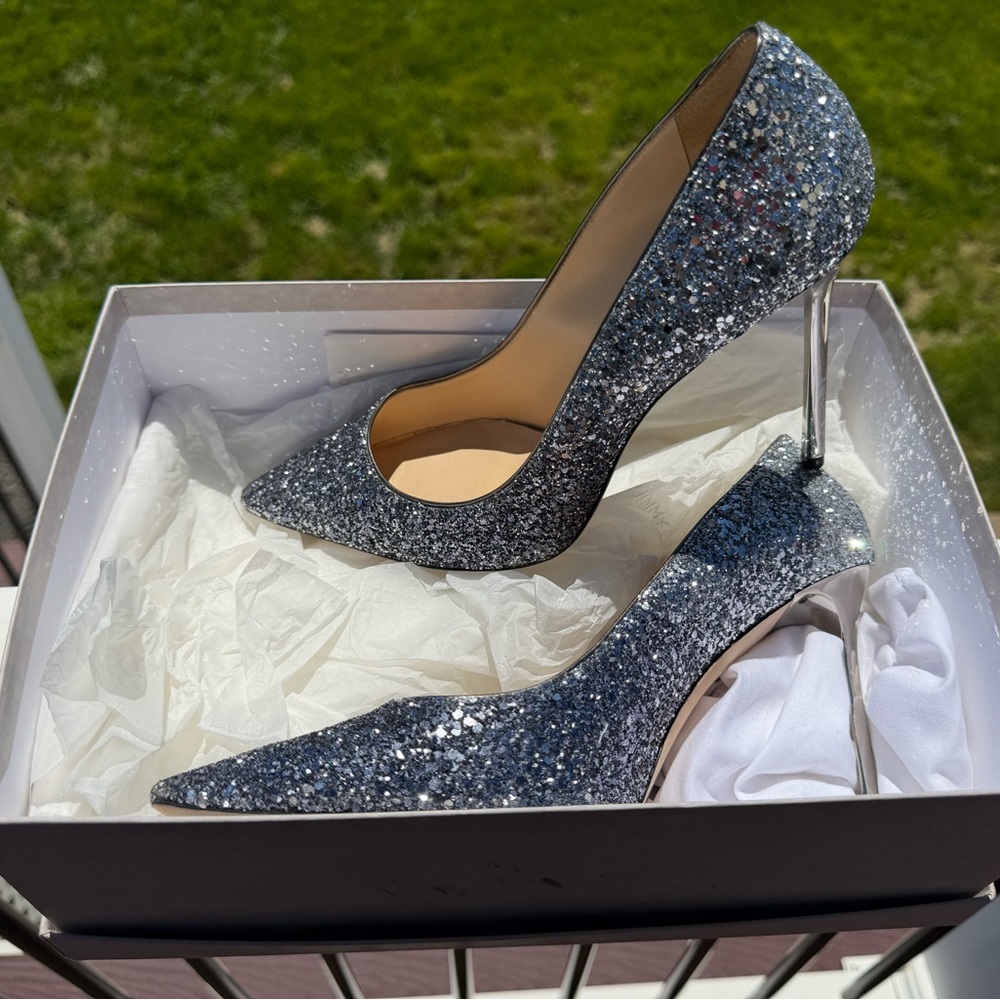Jimmy Choo Silver Glitter Pointed-Toe Stilettos - Picture 3 of 10